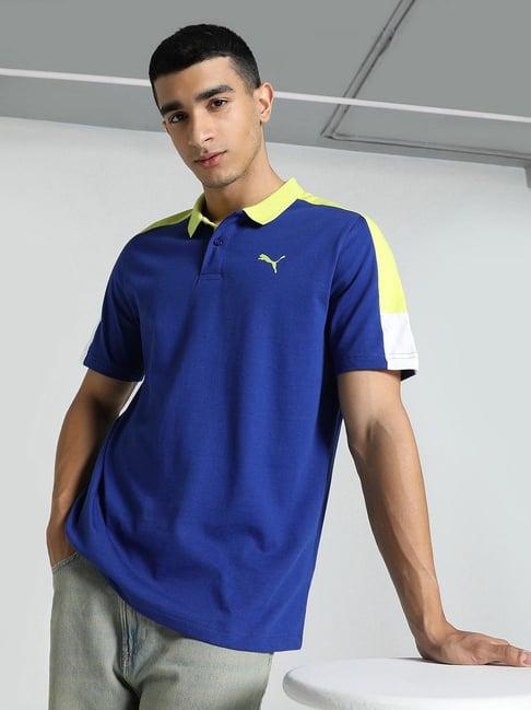 puma blue regular fit cotton polo t-shirt