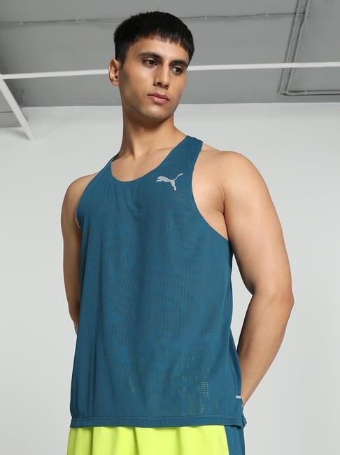 puma blue regular fit printed tank tee