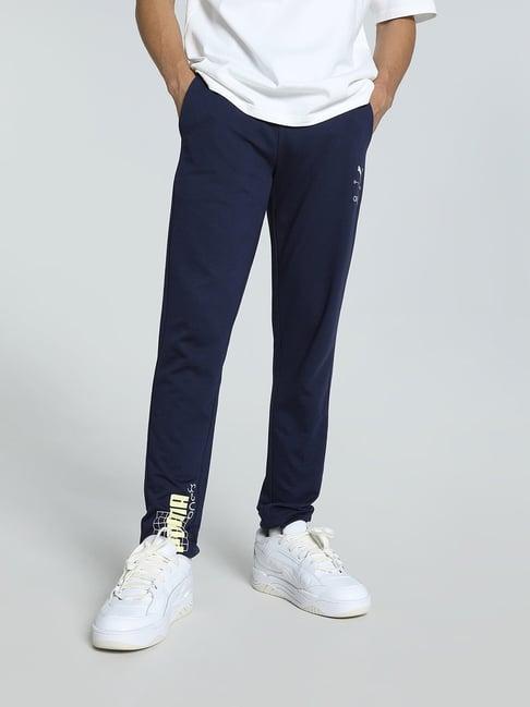 puma blue slim fit printed trackpants