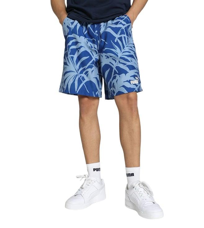 puma blue spring break ess+ palm resort aop printed regular fit shorts