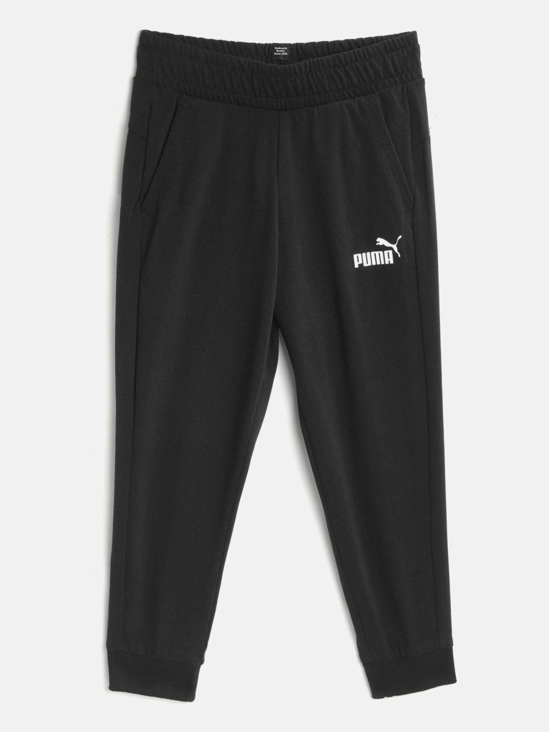 puma boys black brand logo print detail pure cotton essentials jersey joggers