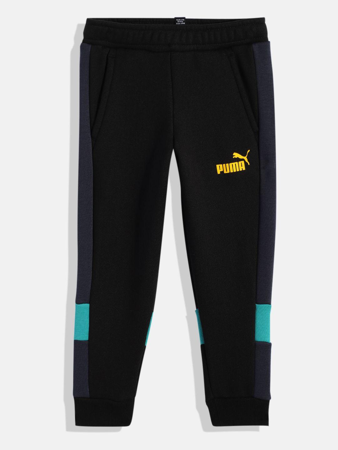 puma boys black brand logo printed joggers