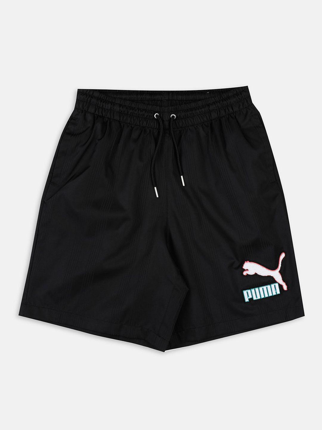 puma boys black brand logo printed shorts