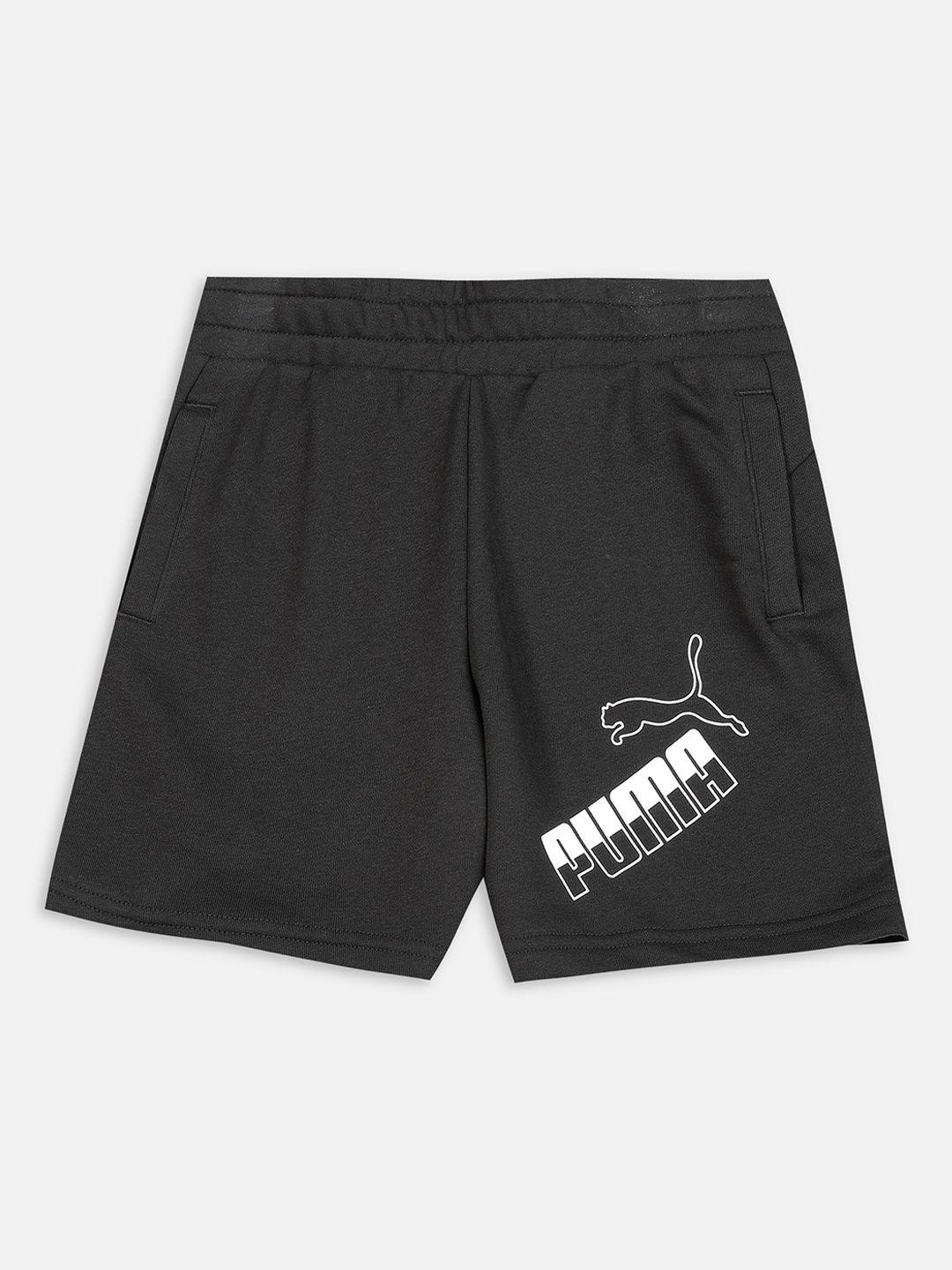 puma boys black solid cotton amplified big logo youth shorts