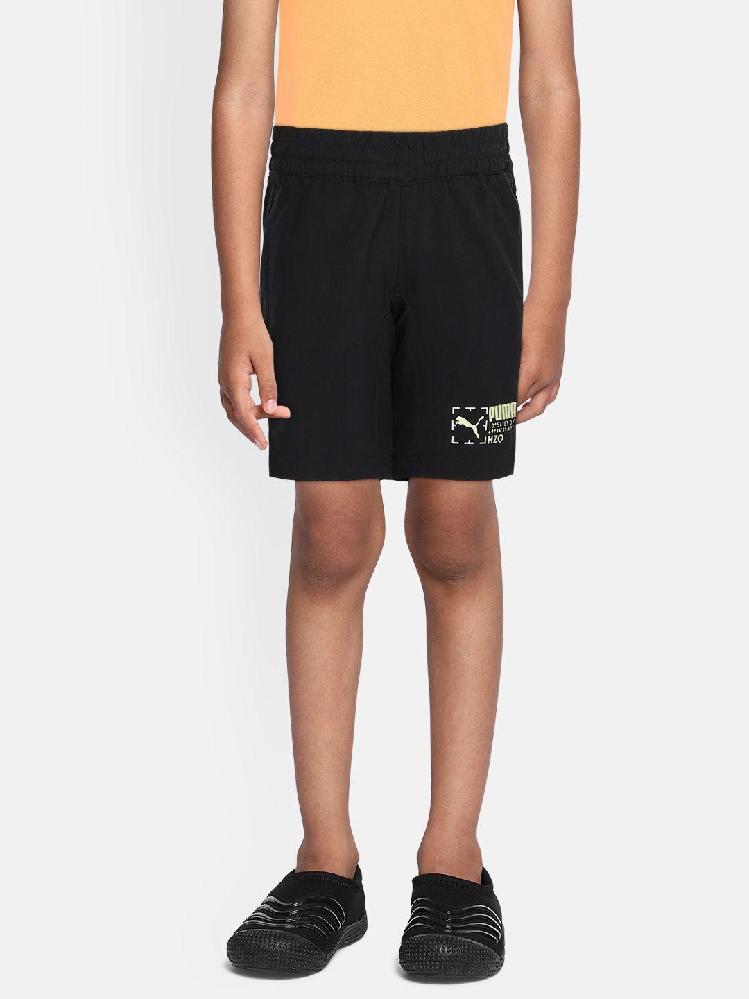 puma boys black solid regular fit sports shorts