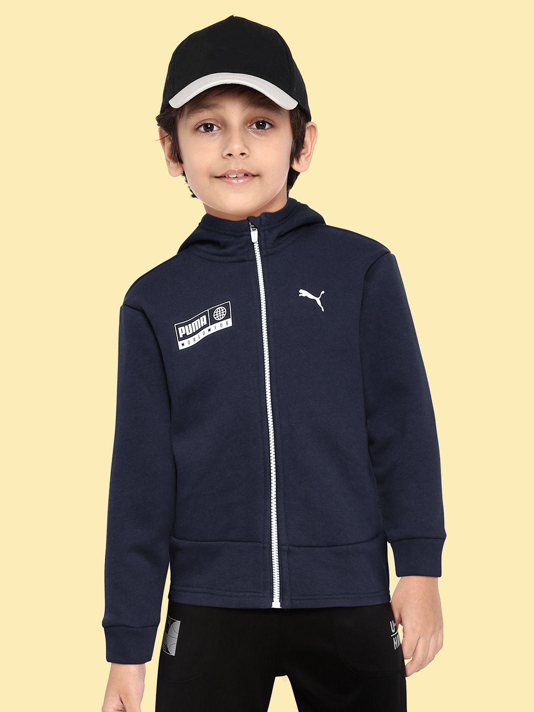 puma boys blue brand logo printed sporty jacket