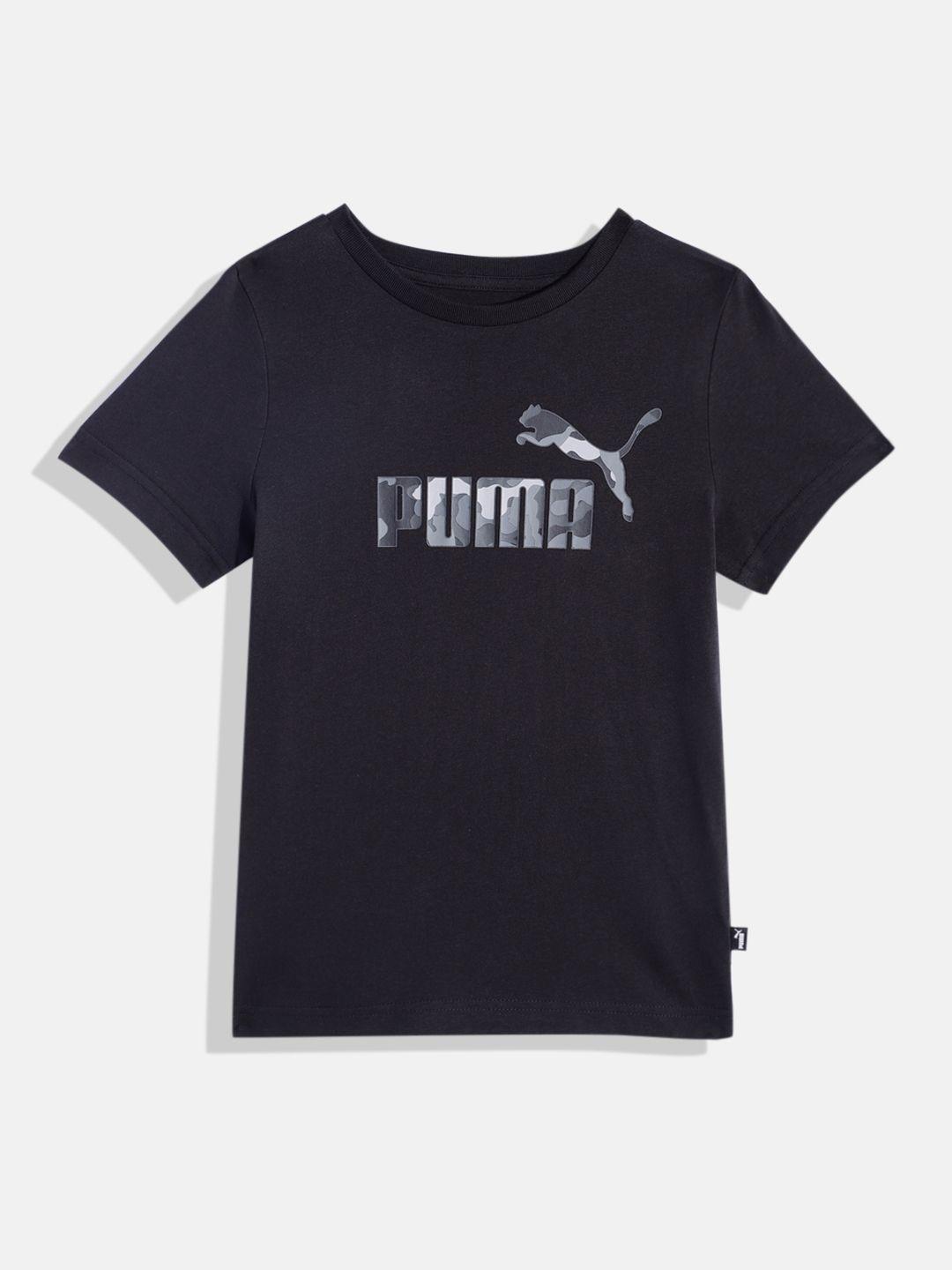 puma boys brand logo printed pure cotton ess+ camo t-shirt