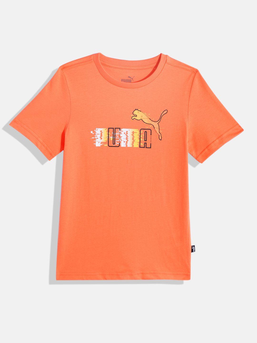 puma boys brand logo printed pure cotton ess+ t-shirt