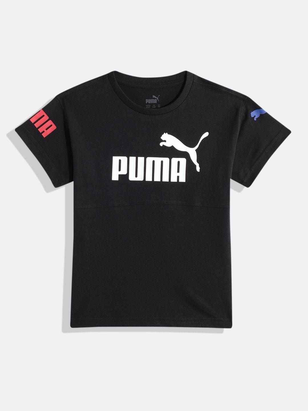 puma boys brand logo printed pure cotton power youtht-shirt