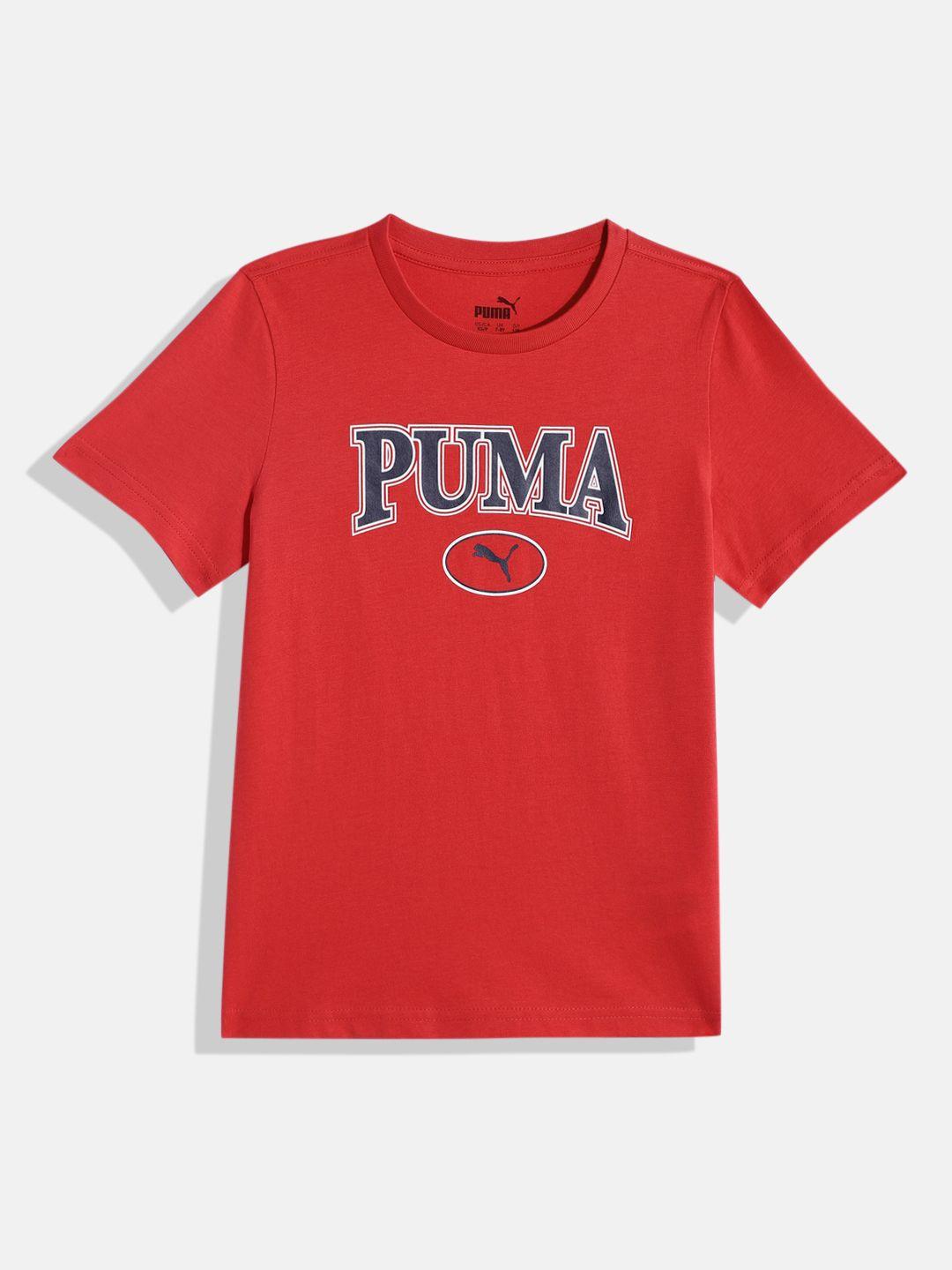 puma boys brand logo printed pure cotton squad t-shirt