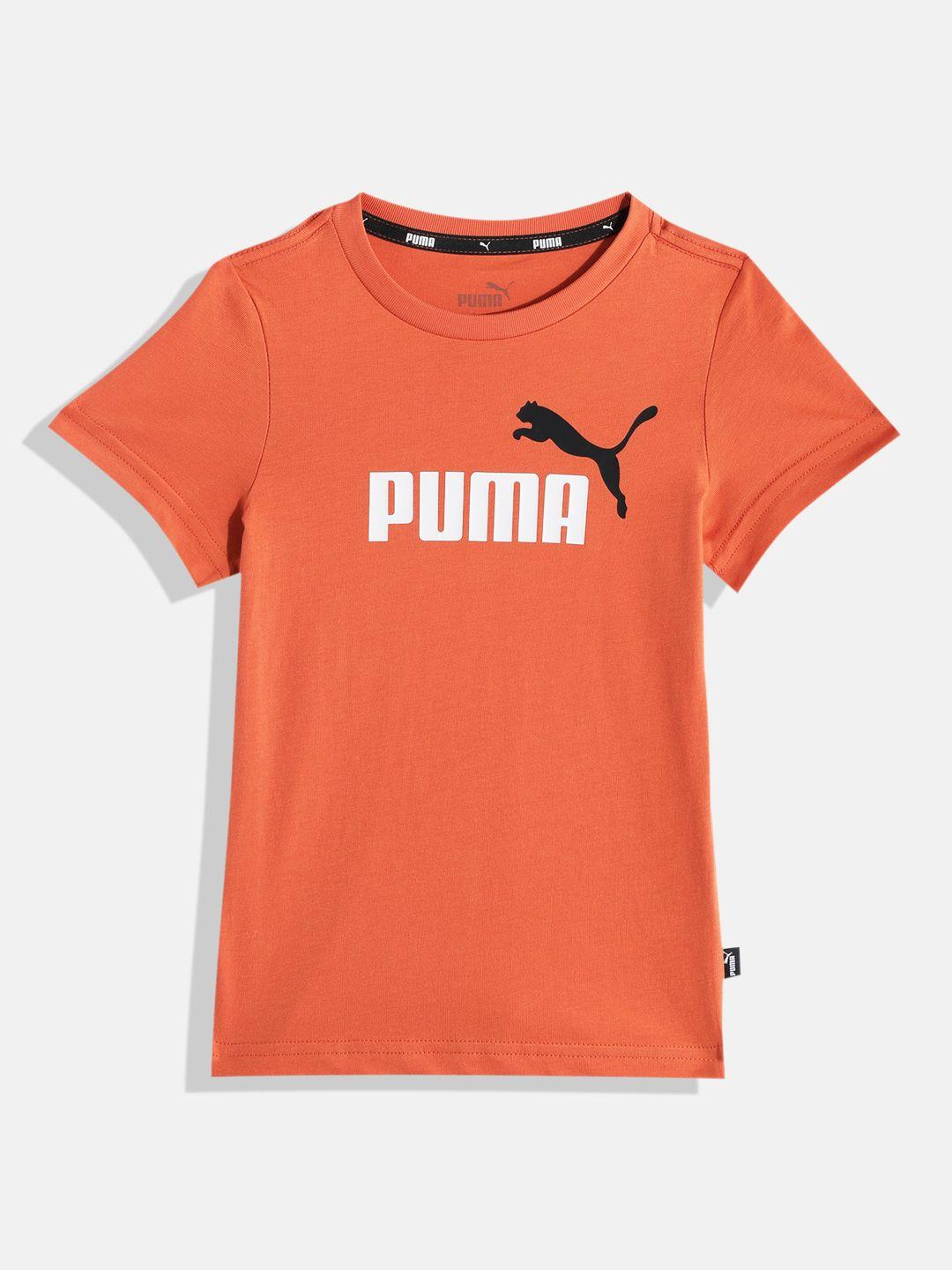 puma boys essentials+ 2 brand logo printed pure cotton t-shirt