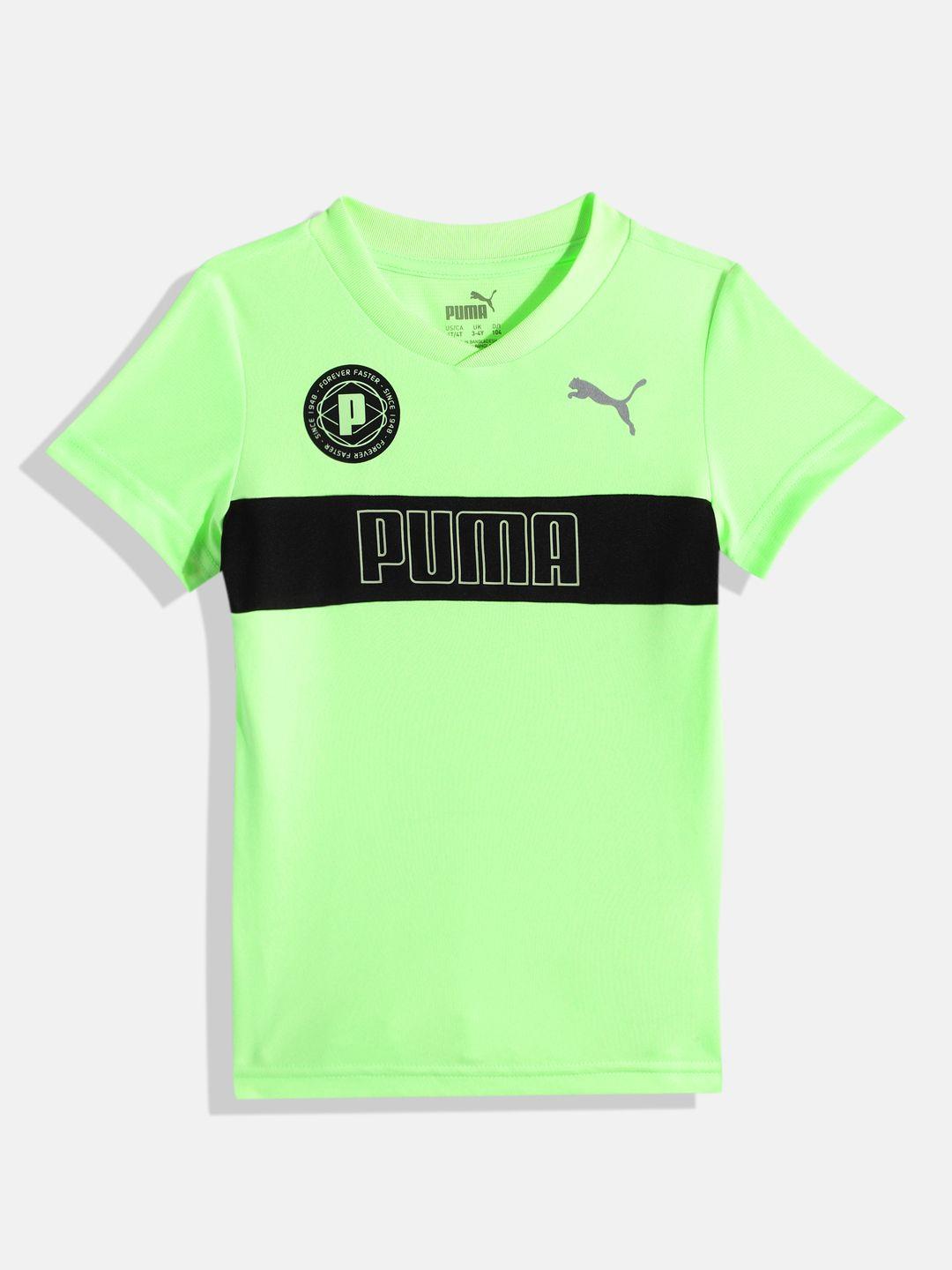 puma boys green & black brand logo printed t-shirt