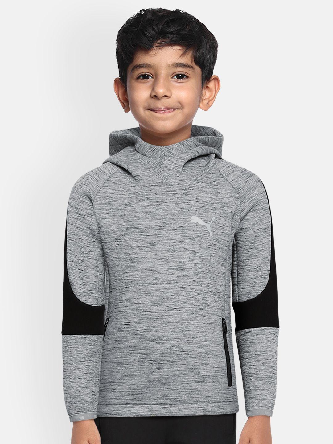 puma boys grey hooded evostripe slim drycell sweatshirt