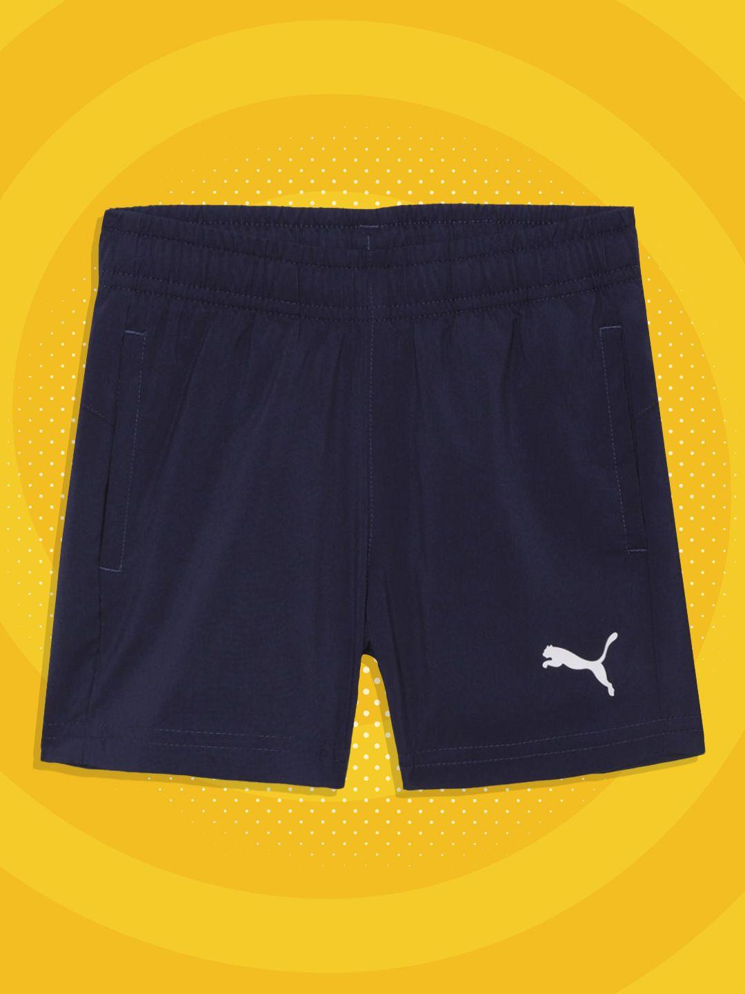 puma boys navy blue solid active woven shorts