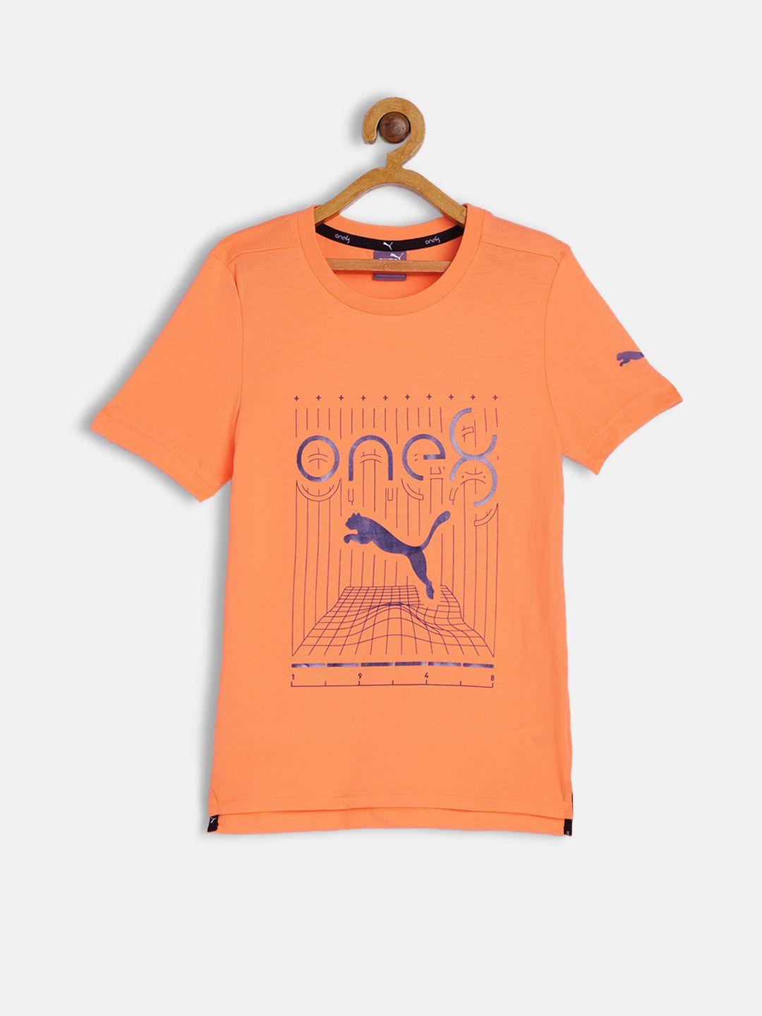 puma boys orange one8 virat kohli printed pure cotton slim fit t-shirt
