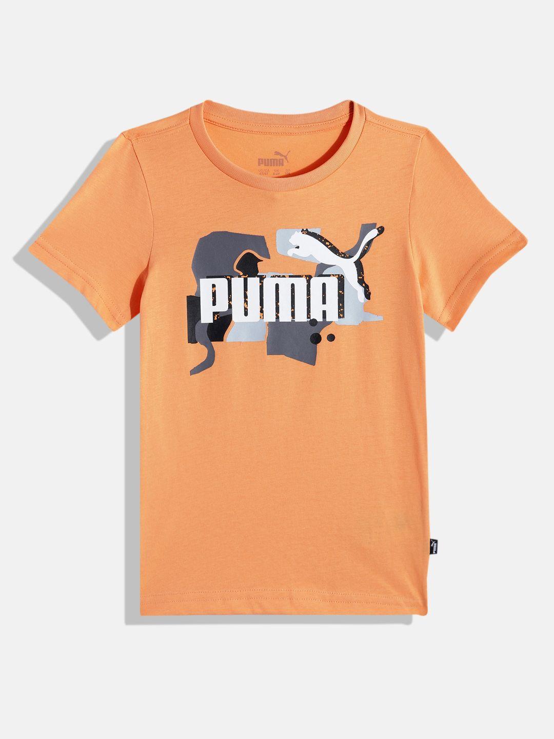 puma boys orange printed pure cotton t-shirt