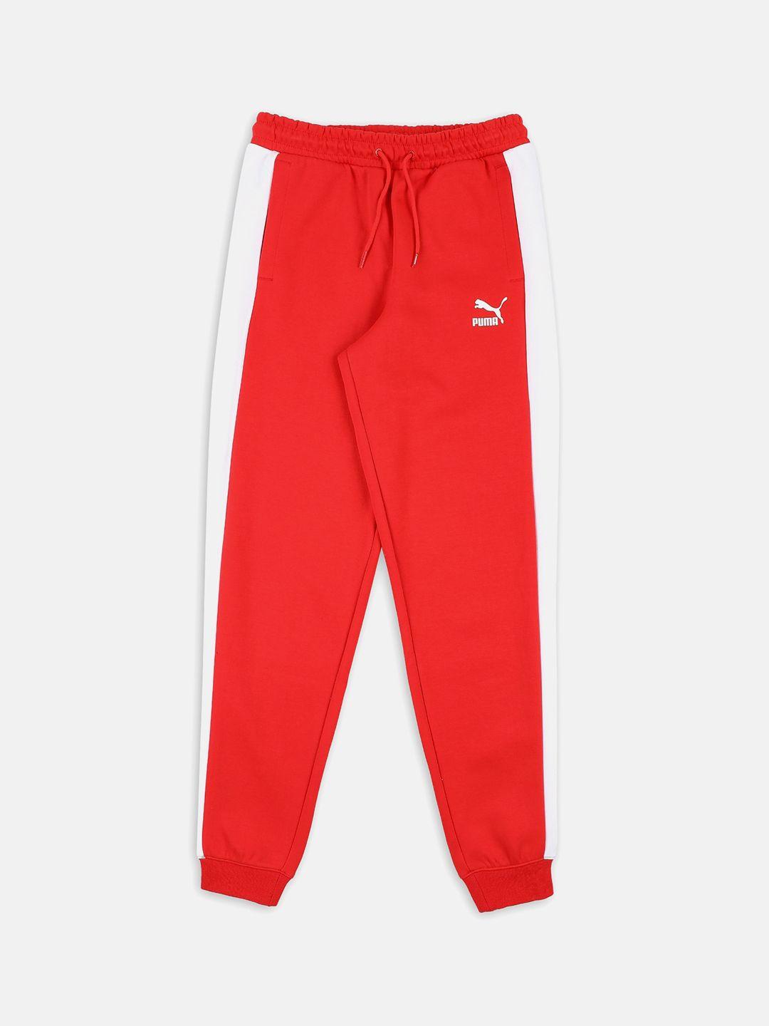 puma boys red solid cotton regular fit joggers