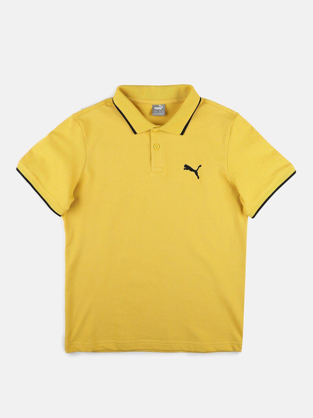 puma boys yellow polo collar slim fit t-shirt