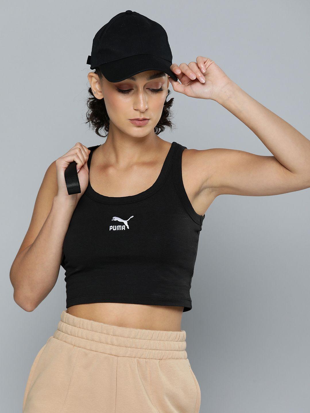 puma brand logo embroidered classics crop top