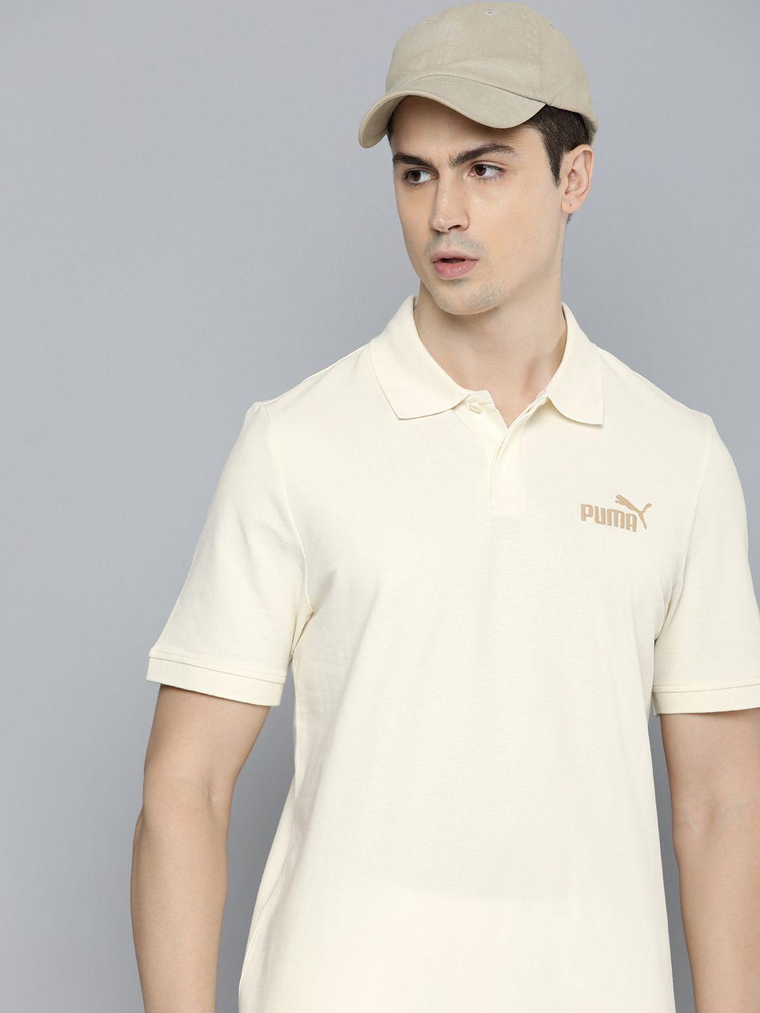 puma brand logo embroidered essential elevated  polo collar t-shirt