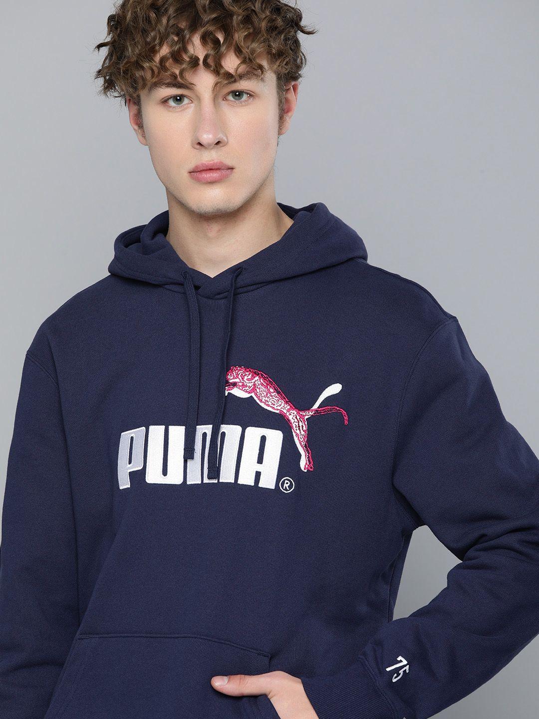 puma brand logo embroidered pure cotton hooded sweatshirt