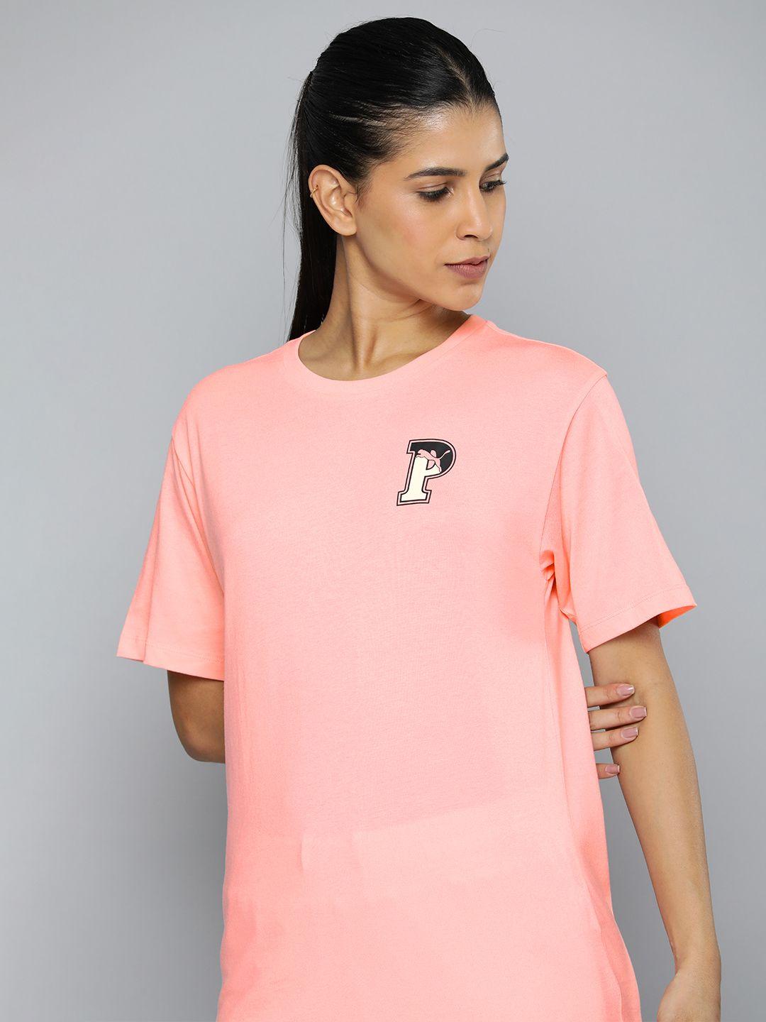 puma brand logo printed drop-shoulder sleeves pure cotton t-shirt
