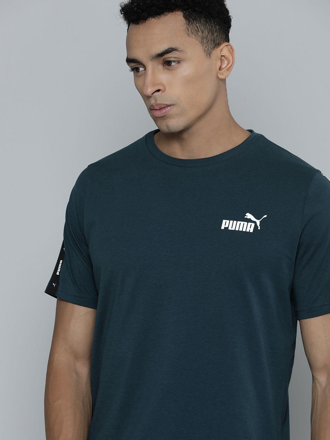 puma brand logo printed ess+ tape regular fit t-shirt