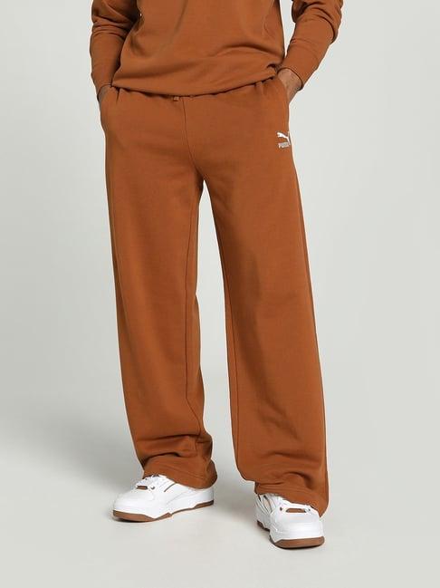 puma brown cotton relaxed fit sports trackpants