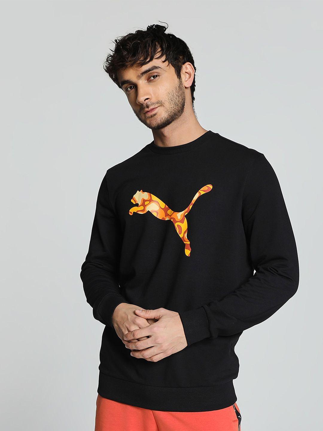 puma cat graphic printed crew neck cotton sweatshirt