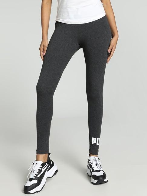 puma charcoal grey cotton logo print sports tights