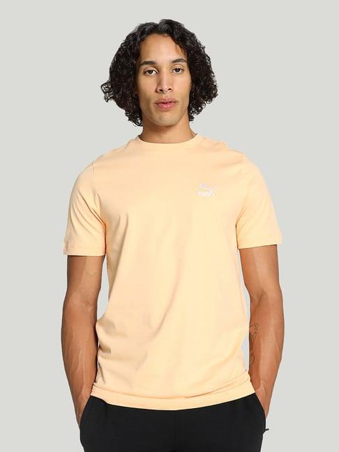 puma classics archive peach regular fit cotton crew t-shirt