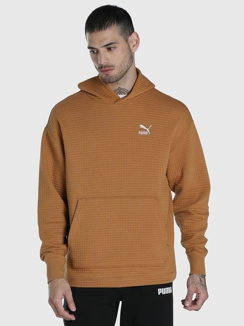 puma classics brown cotton hooded sweatshirt