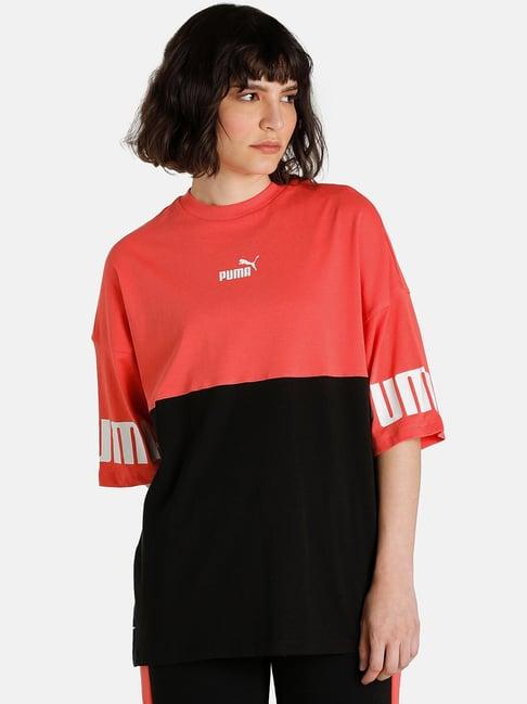 puma coral & black cotton color-block t-shirt