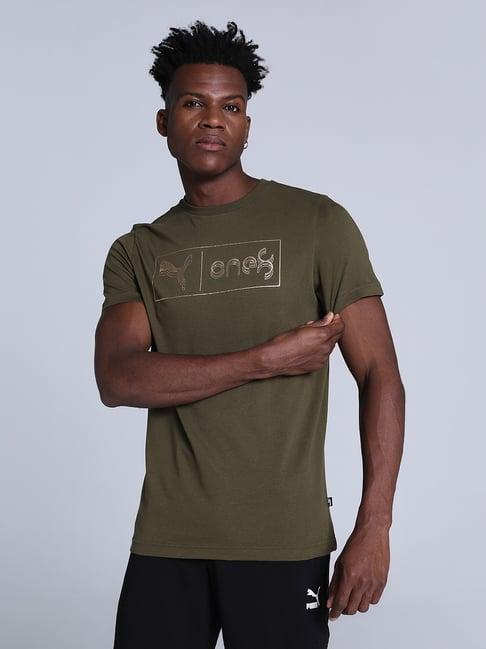 puma dark olive slim fit printed t-shirt