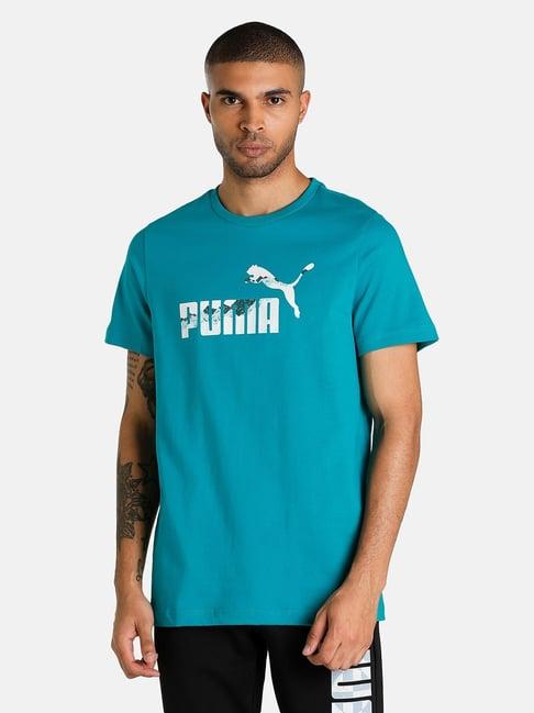 puma deep aqua slim fit logo printed t-shirt