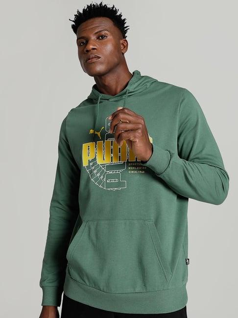 puma deep forest cotton regular fit printed hooded sweatshirt