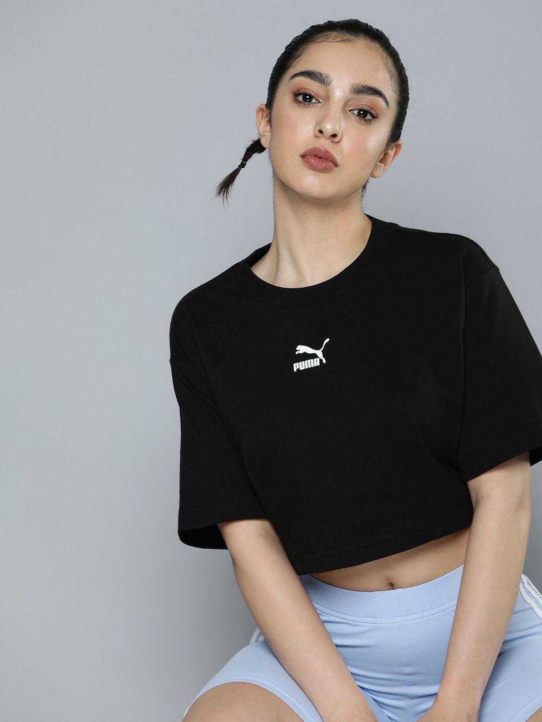 puma drop-shoulder dare to cropped relaxed pure cotton t-shirt