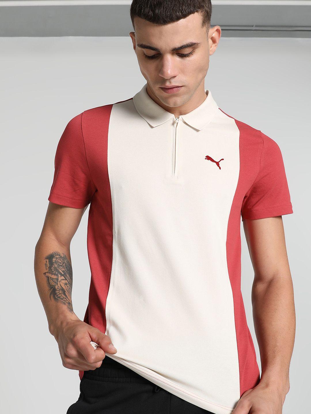 puma elevated colourblocked cotton slim-fit polo t-shirt