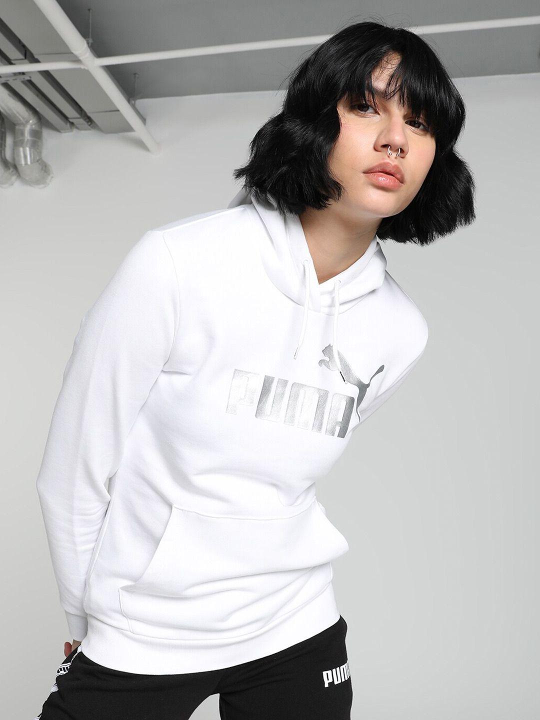 puma ess+ metallic logo cotton hoodie sweatshirts