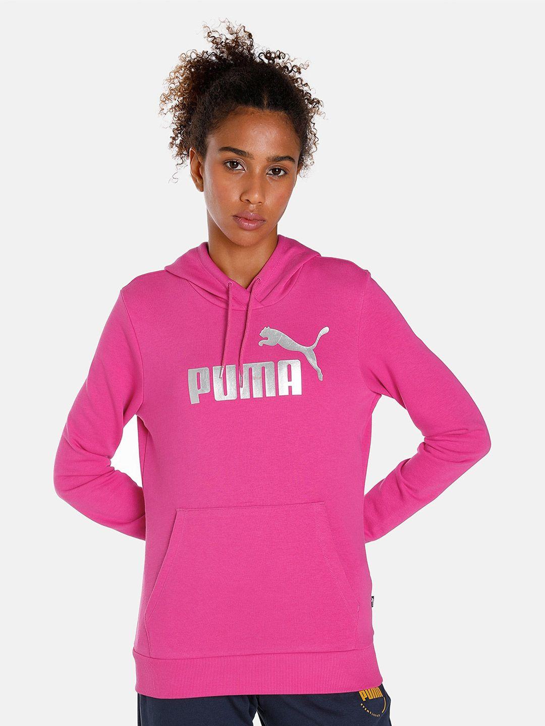 puma essential+ metallic logo hooded sweatshirts