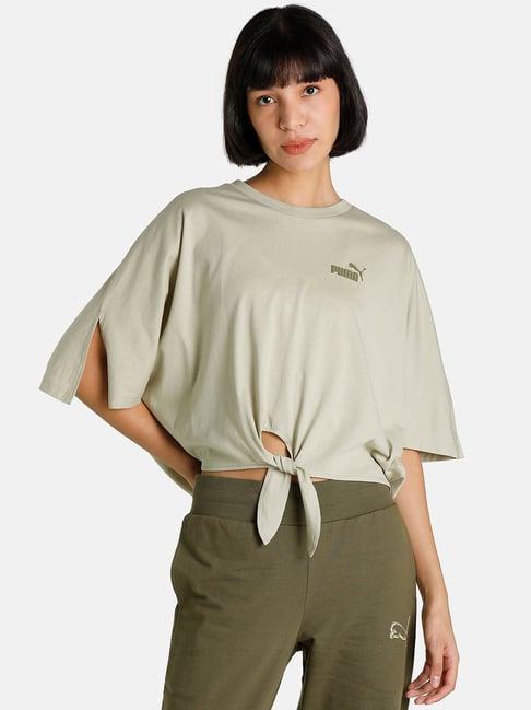 puma essential knot detail crop relaxed fit t-shirt