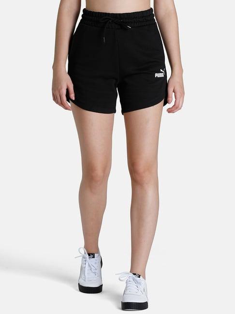 puma essentials black cotton logo shorts