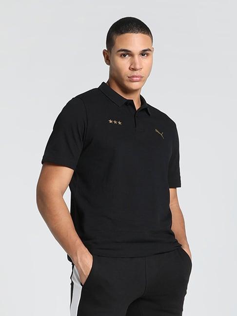 puma essentials black regular fit cotton polo t-shirt