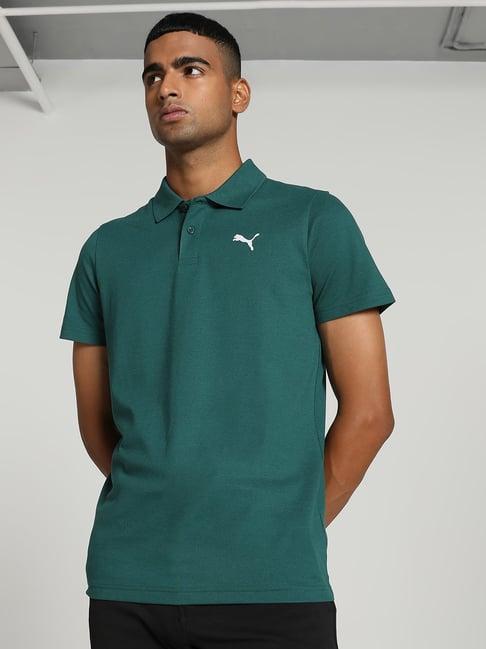 puma essentials green slim fit cotton polo t-shirt