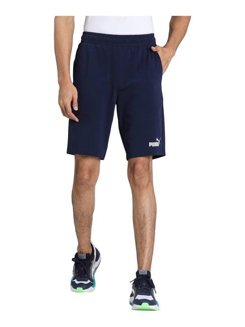 puma essentials navy cotton regular fit sports shorts