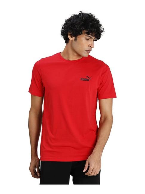 puma essentials red cotton regular fit sports t-shirt