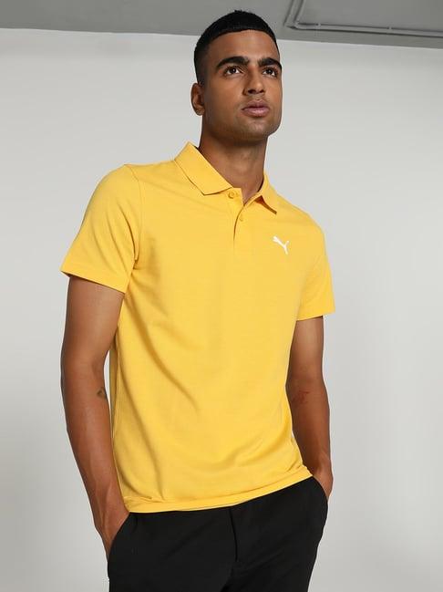 puma essentials yellow slim fit cotton polo t-shirt