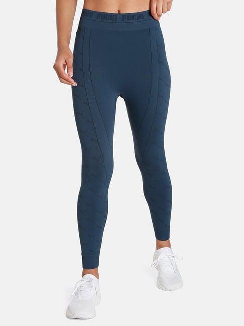 puma evoknit blue logo print tights