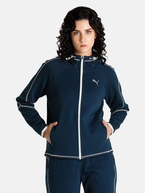 puma evostripe blue cotton regular fit hoodie