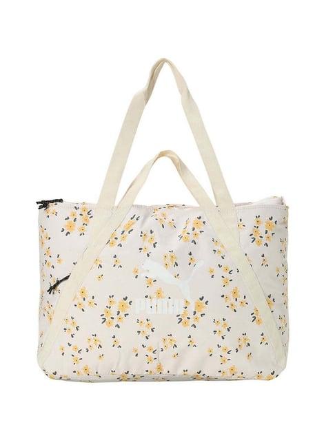 puma floral graphic white polyester printed tote handbag